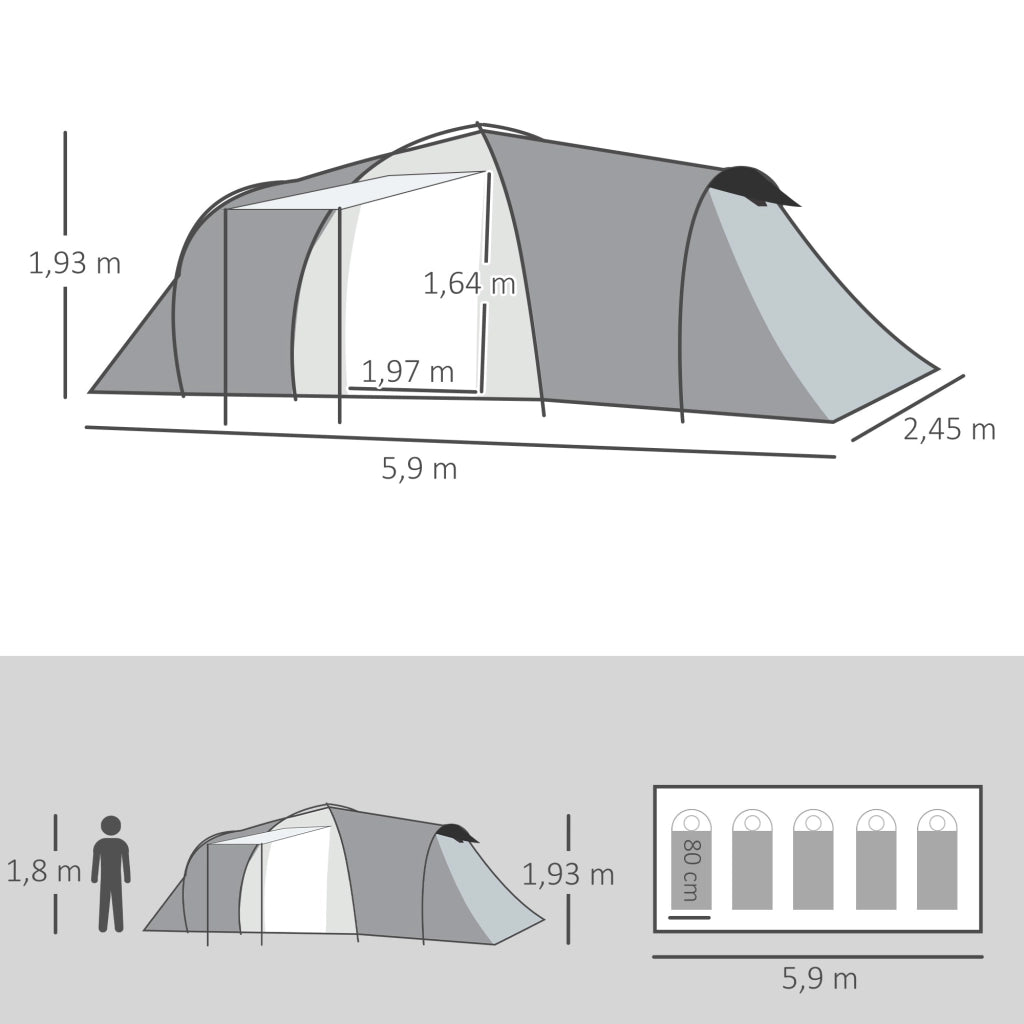 Tenda da Campeggio Familiare a Cupola 4-6 Persone con 2 Camere Soggiorno e Veranda Impermeabile 2000mm Anti-UV Multicolore Facile da Montare