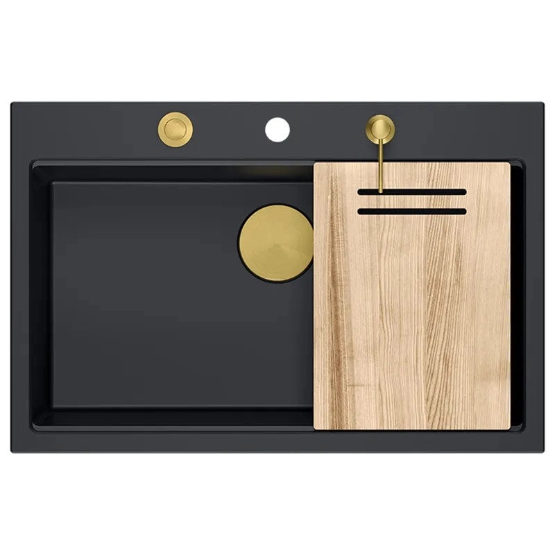Lavello In Granito Marc 110 Workstation Black Tappo rame spazzolato