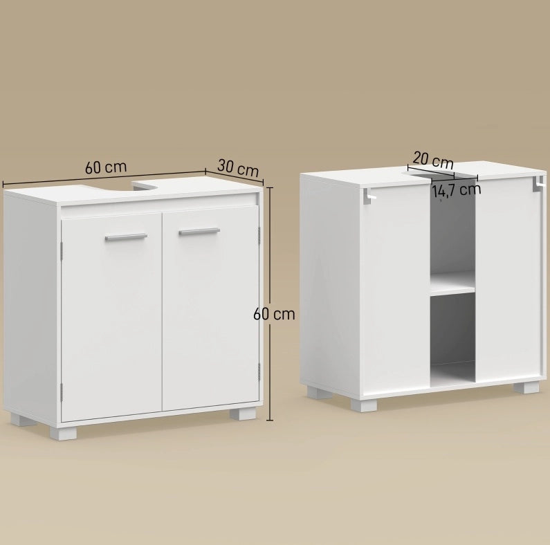 Mobile bagno moderno in MDF bianco con taglio a U e ripiano regolabile 60x30x60 cm