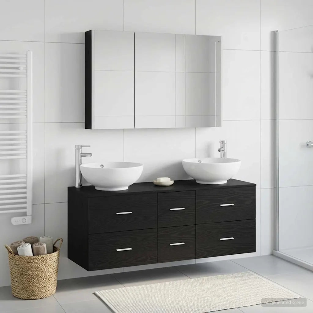 Set di mobili per il bagno 4 pz Rovere Nero 3406984