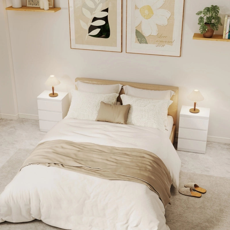Comodini set di 2 con 3 cassetti in MDF bianco per camera da letto senza maniglie 40 × 30 × 59.5 cm