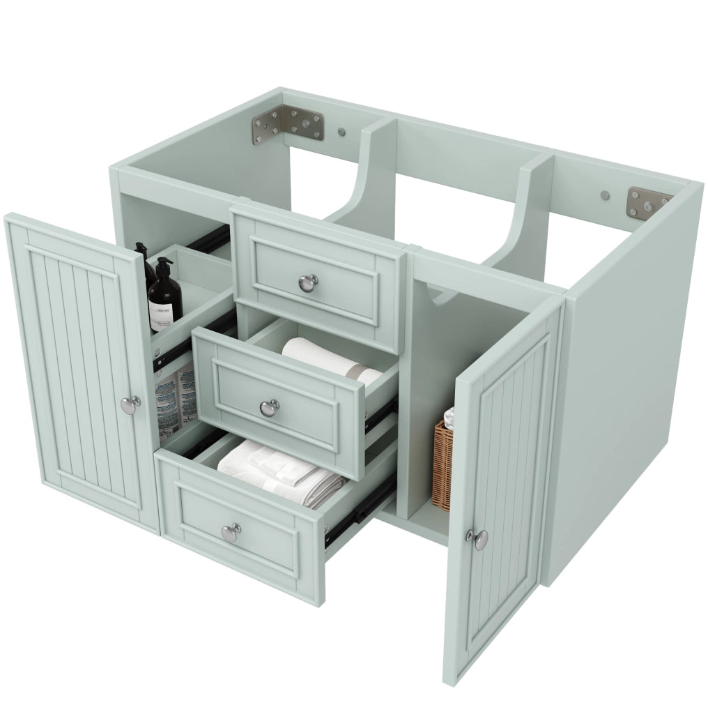 Mobile sottolavabo sospeso 78,5 cm verde in MDF con cassetti e vano contenitore