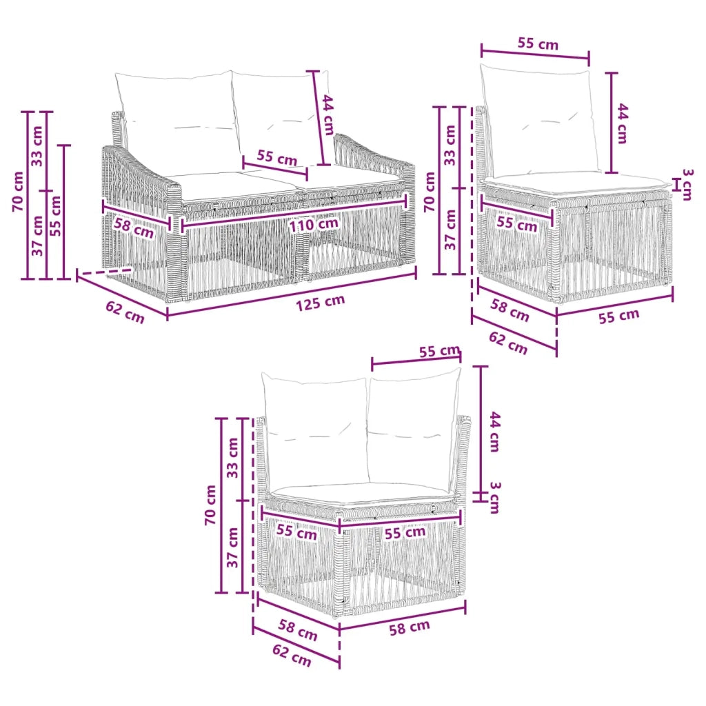 Set Divano da Giardino 8 pz Nero polyrattan 3436066