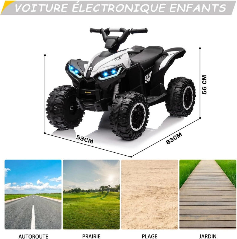 Quad Elettrico per Bambini 12V ATV con Ruote EVA; Telecomando; Sospensioni; Bluetooth e Fari LED