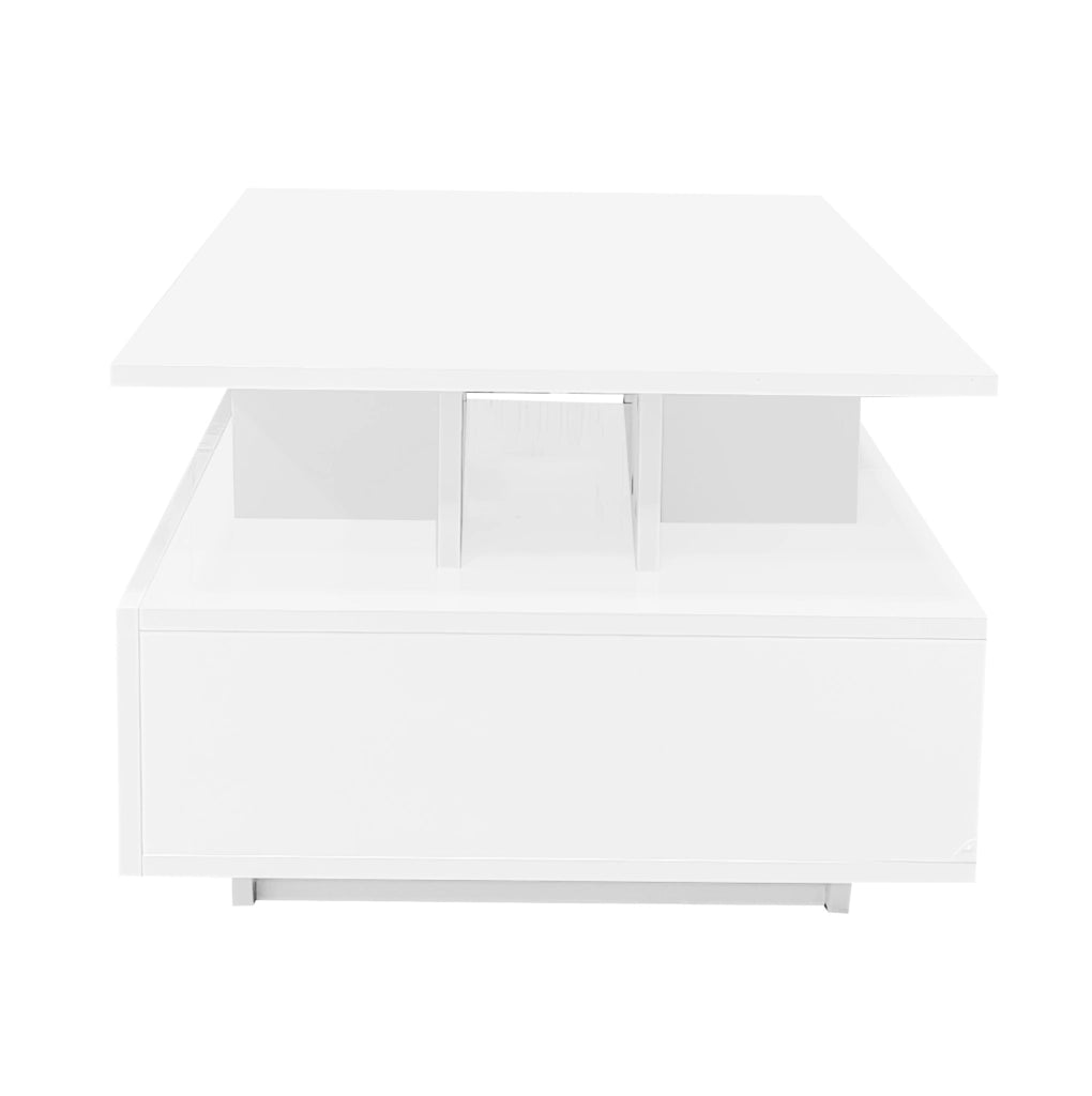 Tavolino da caffè lucido con LED; 2 cassetti; 90x55x41 cm; bianco