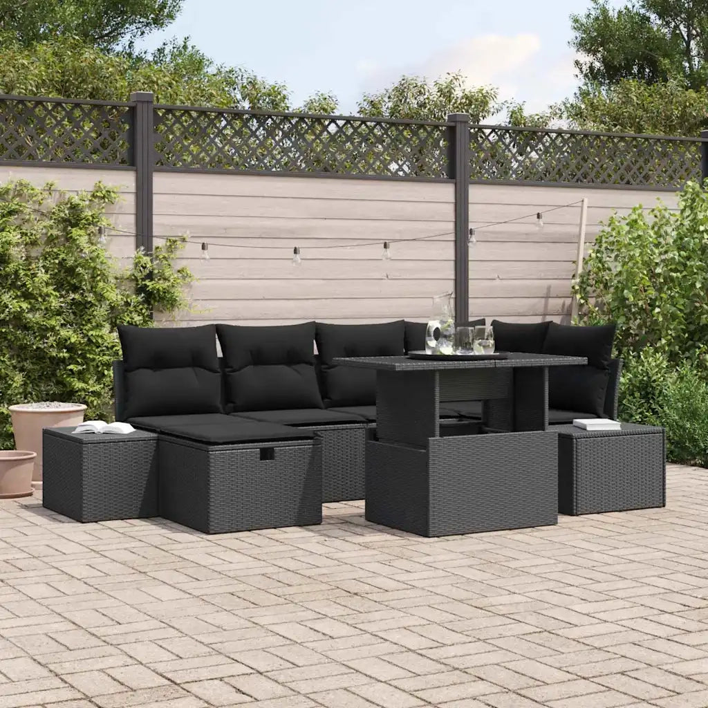 Set Divano da Giardino 7 pcs Nero polyrattan