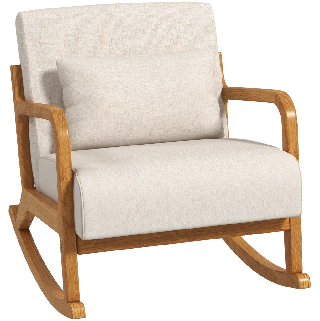 Sedia a dondolo imbottita ULEVR 64,5x92x81,5 cm con braccioli e supporto lombare rimovibile, bianco crema