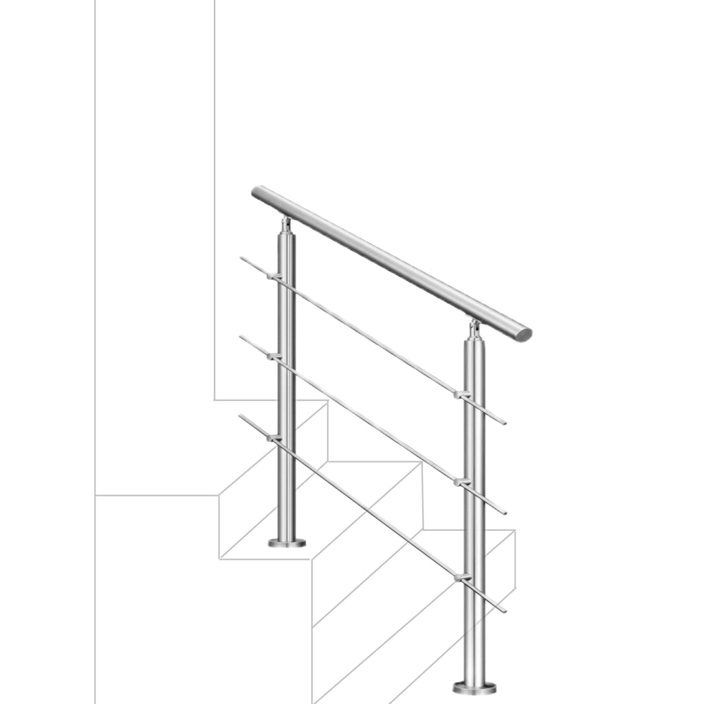 Ringhiera Balaustra Corrimano in acciaio inox 304 spazzolato 120x106cm per interni ed esterni 3 barre trasversali