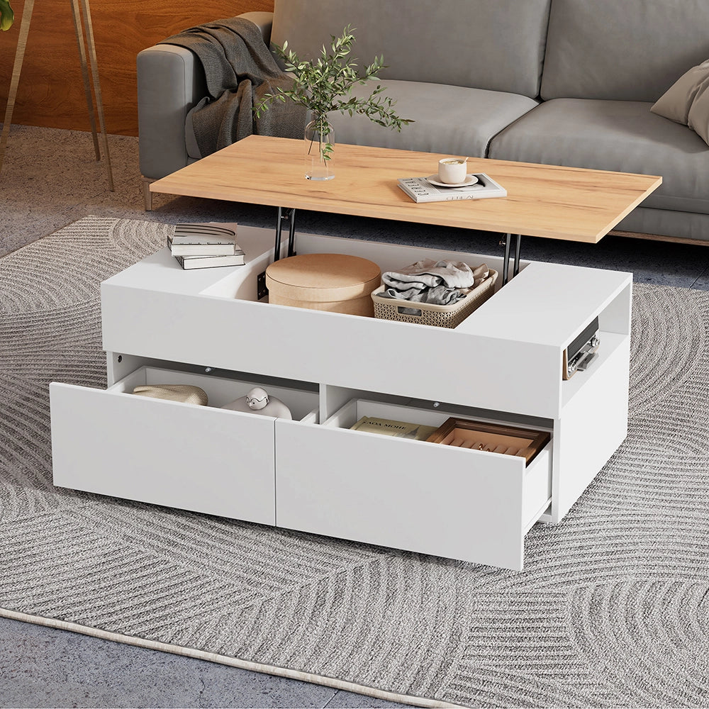 Tavolino regolabile - Xylo - 100x50cm 2 cassetti bianco/legno