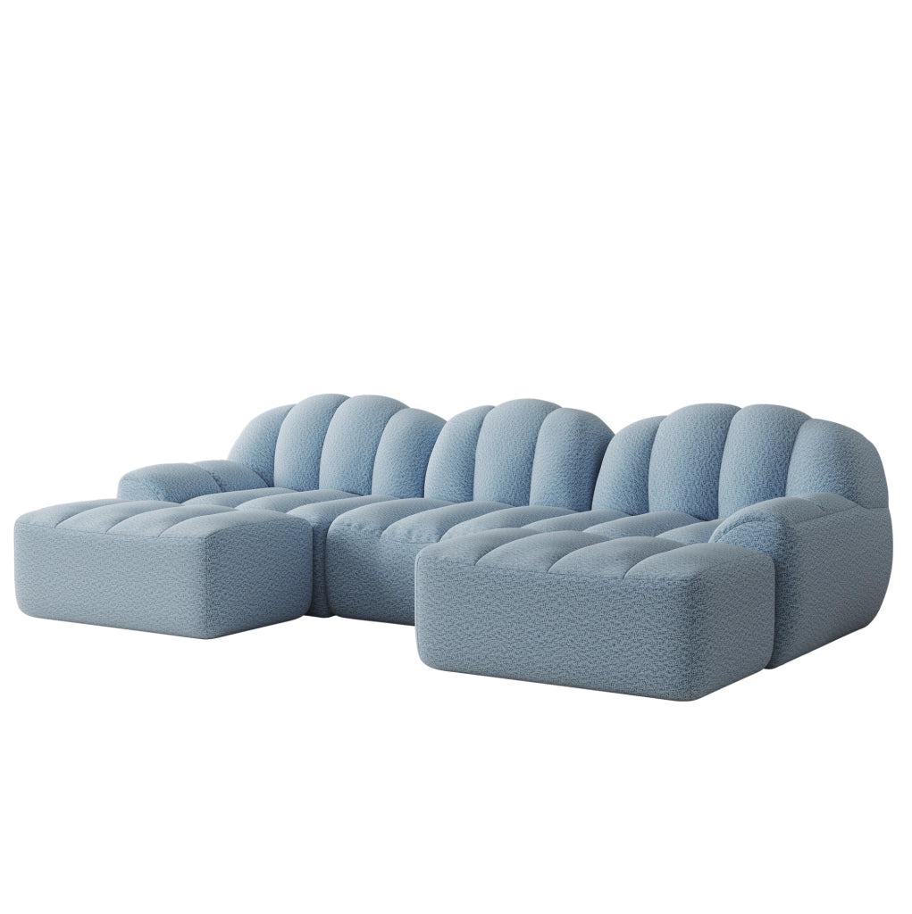 Divano modulare a U 288x165x79 cm in schiuma e tessuto blu