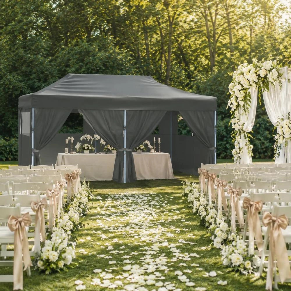 Professional Foldable Party Tent With 4 Side Walls, 3x6m, Steel, Anthracite