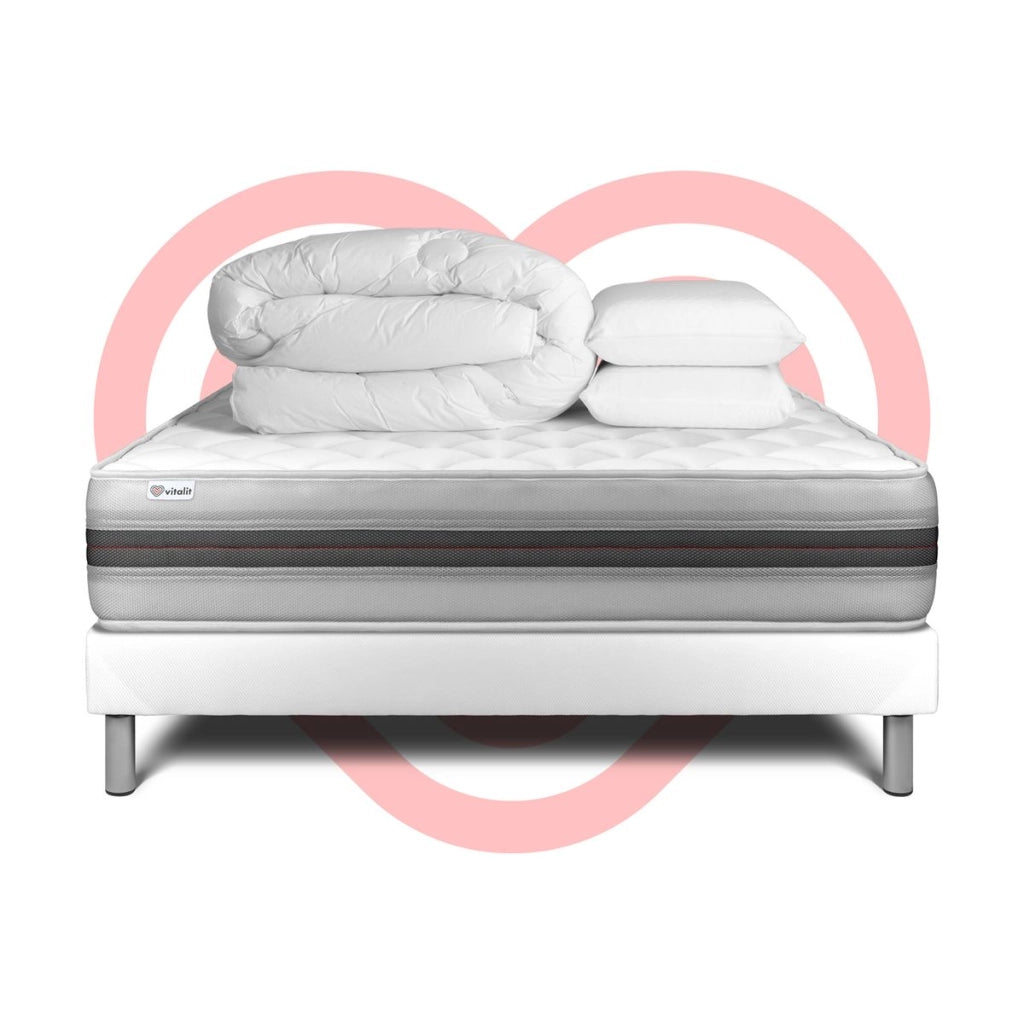 Pacchetto letto completo - Materasso 140x190cm + Box spring con doghe (kit) + 2 cuscini + Piumino - Vitalmemo Back