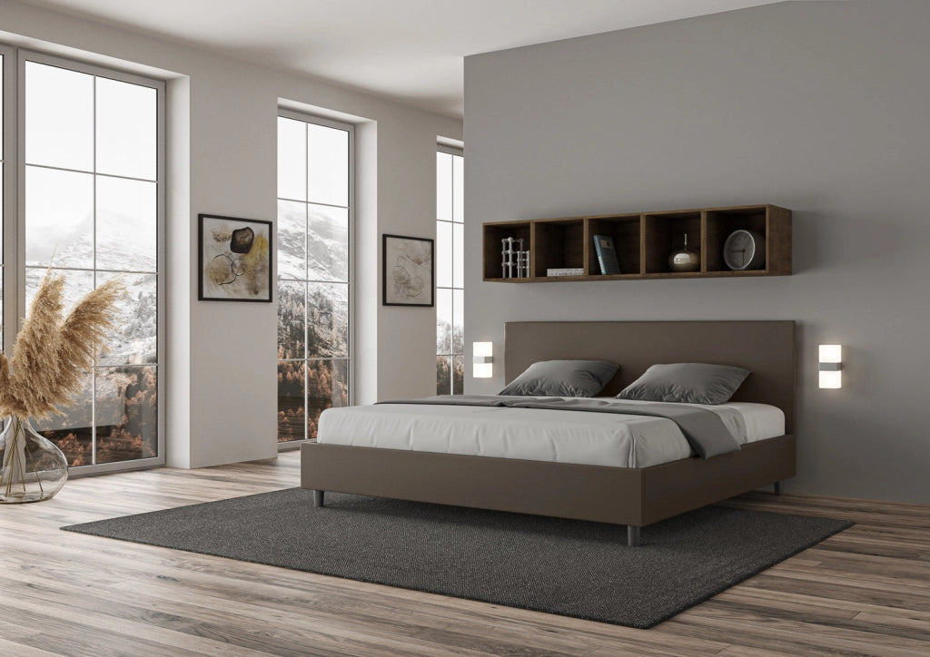 Letto Matrimoniale Extra Large 200x210 cm con Rete e Contenitore Adele Cappuccino
