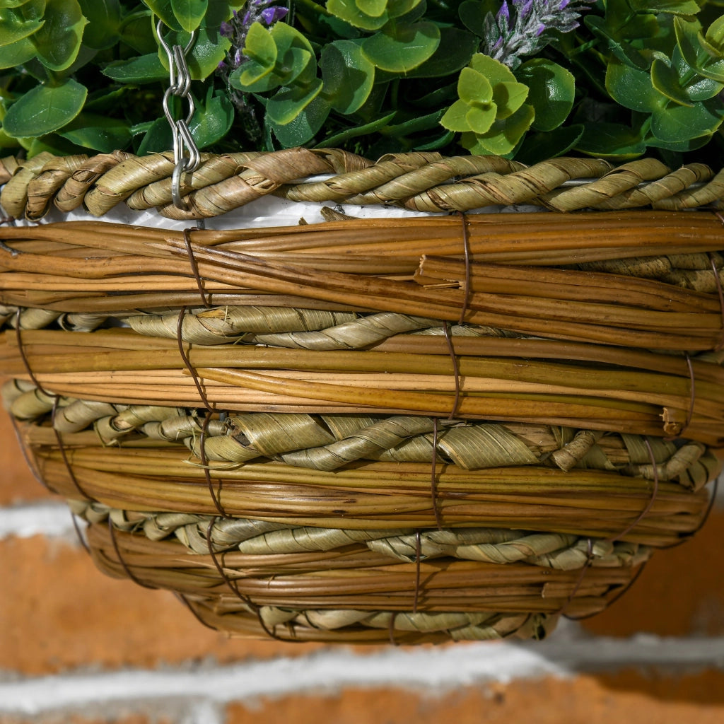 Set 2 Piante Artificiali di Lavanda Ø25x34 cm con Vaso e Gancio in PE e Vimini Verde e Viola