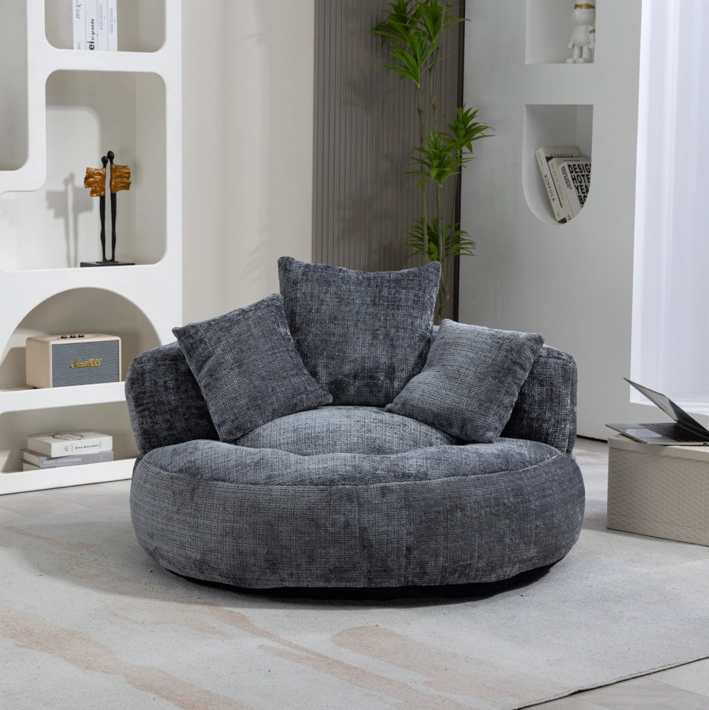 Poltrona lounge ULEVR in ciniglia grigia 108x108x52 cm con schienale alto e braccioli, seduta imbottita