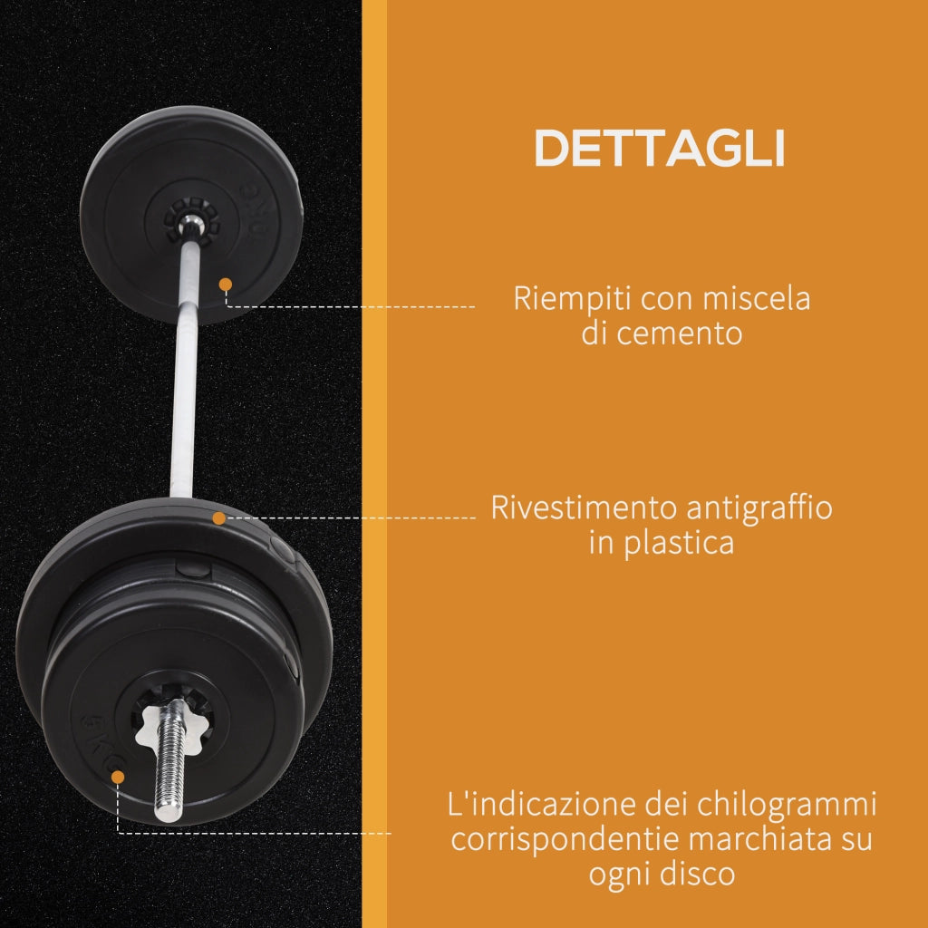 Set Bilanciere e Manubri 65kg ¨C Xylo ¨C 14 Dischi Acciaio e Plastica