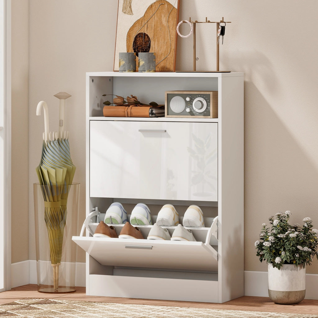 Scarpiera 8 paia ¨C zephmum ¨C 2 cassetti, ripiani regolabili, bianco