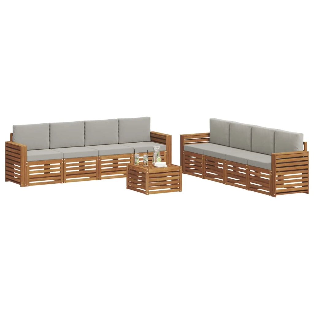 Set divani con cuscino 9 pcs Grigio Naturale e Chiaro 3374576