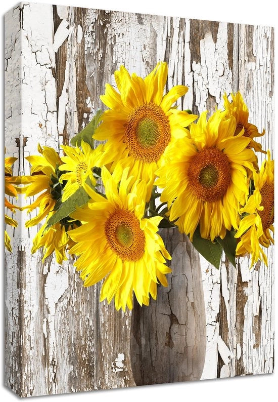 Stampa a tela a tema zinnia rustico - listino in legno - 30x40 cm - stampa fotografia HD - resistente alla luce - decorazione per parete pronta per essere appesa - arte per parete