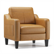 Poltrona moderna in PU in stile Mid-Century con vano portaoggetti laterale, comfort ergonomico per soggiorno e ufficio, giallo-marrone