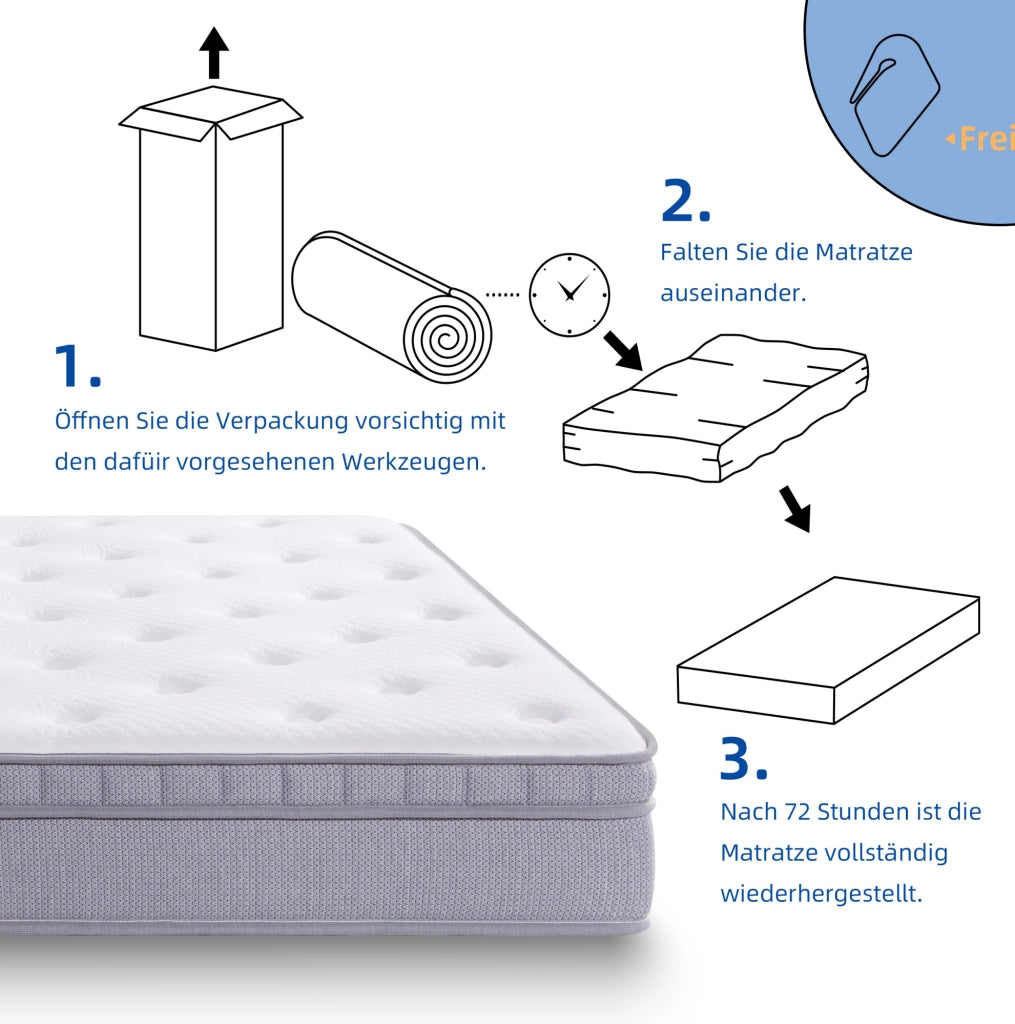 Materasso a molle e schiuma 7 zone 90 x 200 cm; altezza 25 cm; Ancient White