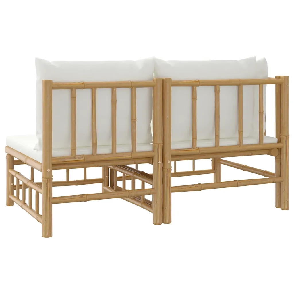 Set Salotto da Giardino 2pz | Set di Mobili da Esterno con Cuscini Bianco Crema in Bamb¨´