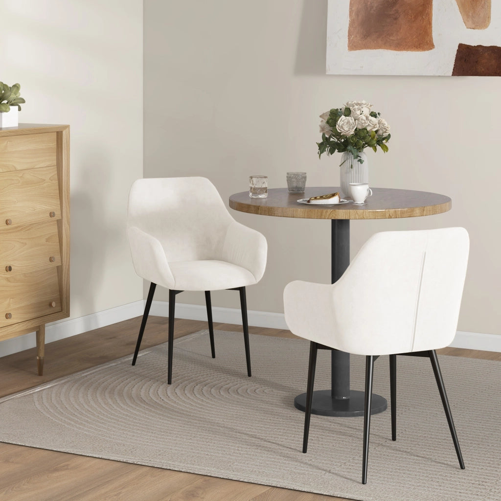 Set Sedie da Pranzo Imbottite con Braccioli ¨C Zephmum ¨C Tessuto Effetto Velluto Crema 54x57x80 cm