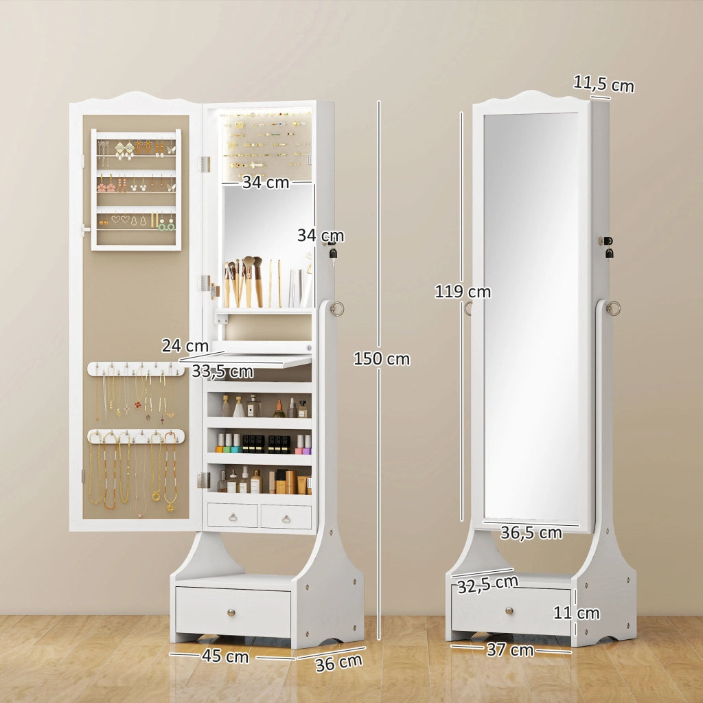 Specchiera portagioie LED con cassetti ¨C Xylo ¨C Bianco richiudibile angolo regolabile