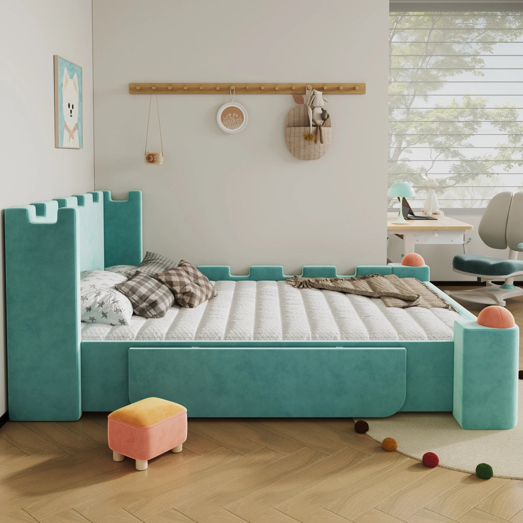 letto matrimoniale legno e tessuto blaugreen 140x200 cm