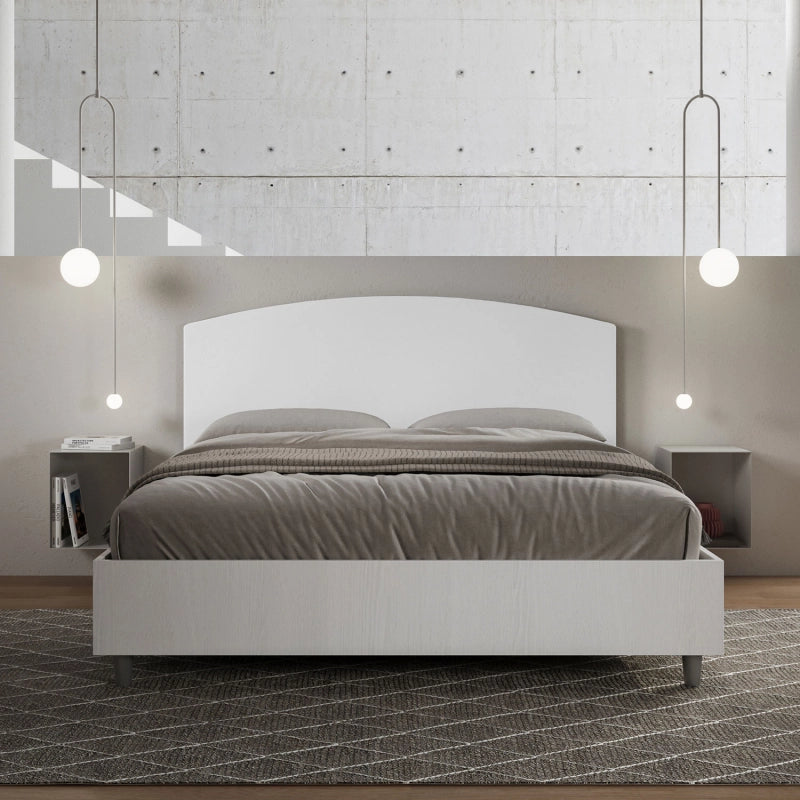 Letto Matrimoniale 160x200 cm struttura bianco frassino testata Antilia - Bianco,Similpelle,Contenitore
