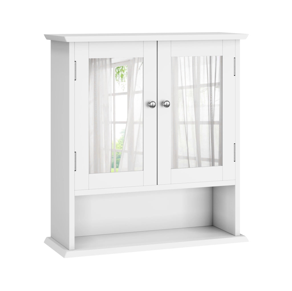Mobile bagno sospeso 54,6x19,8x60 cm con specchio e ripiani in MDF bianco