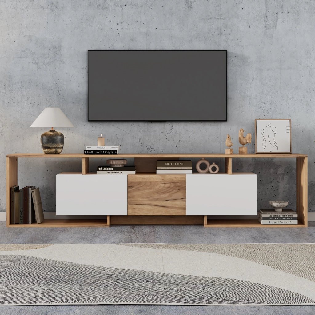 Mobile porta TV bianco e legno naturale 180 cm