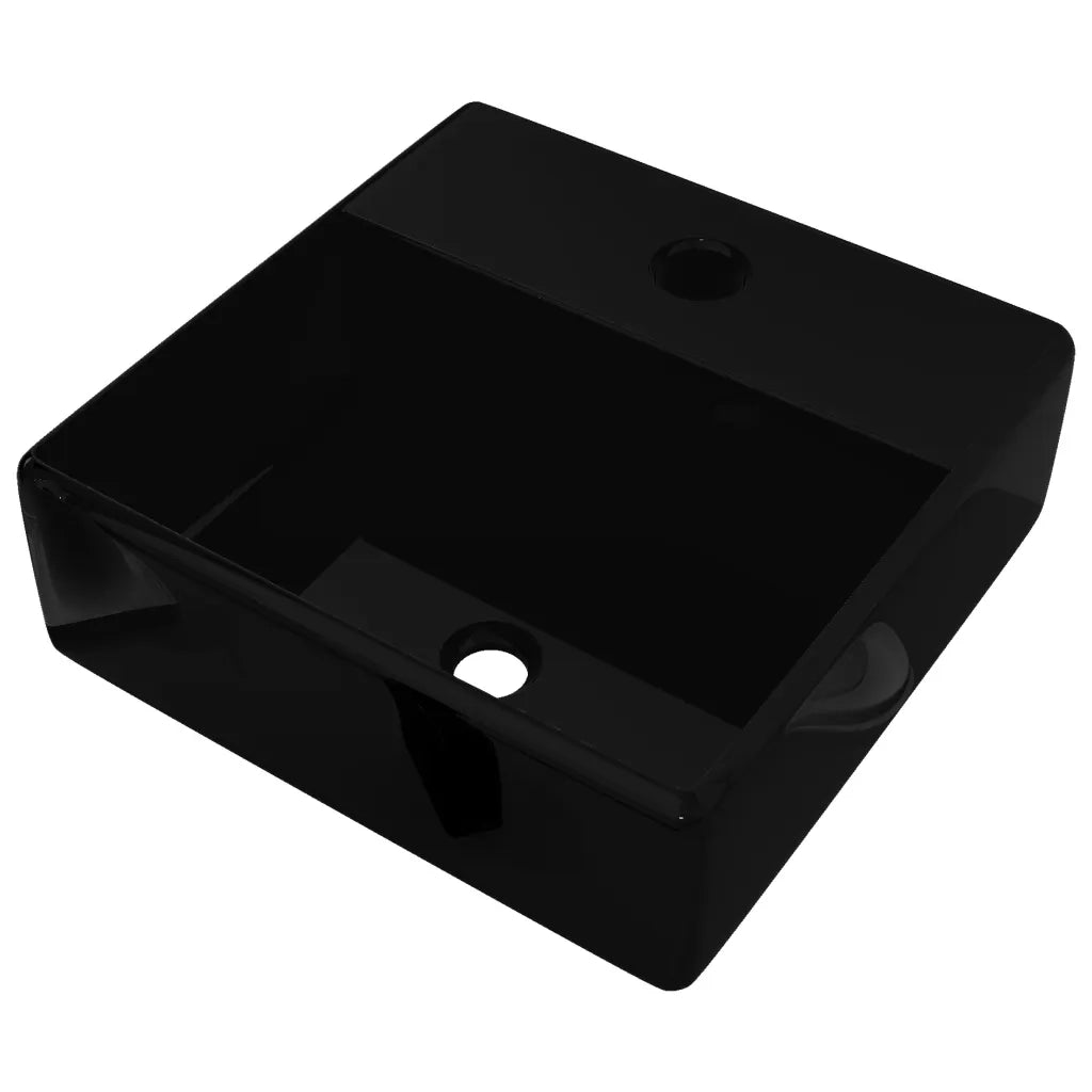 Lavandino-Lavello Bagno in Ceramica Nera Quadrato con Foro per Rubinetto