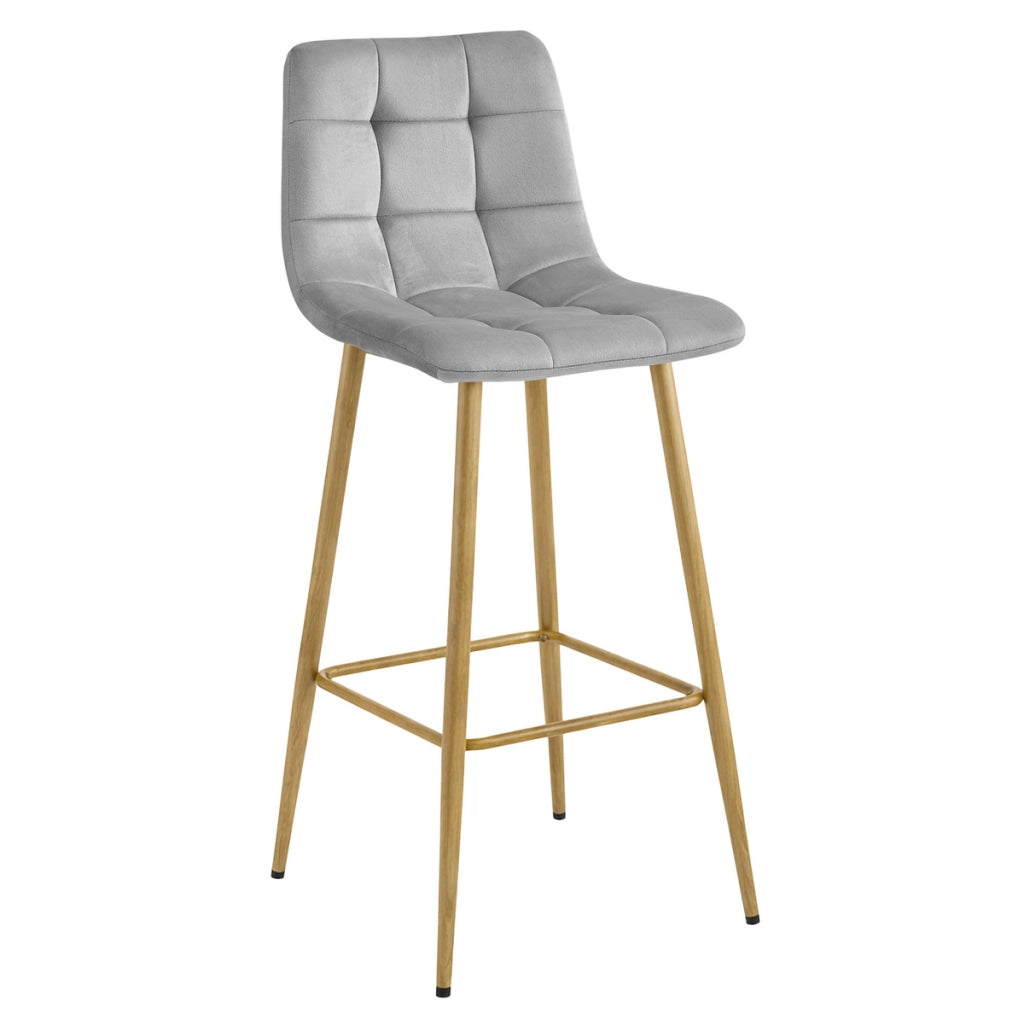 Sgabello Arceto in velluto grigio chiaro e gambe rovere