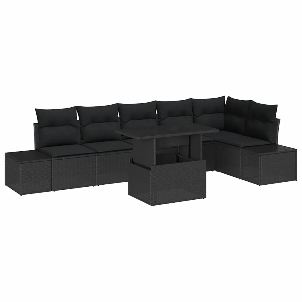 Set Divano da Giardino con cuscino con archiviazione 7 pcs Nero