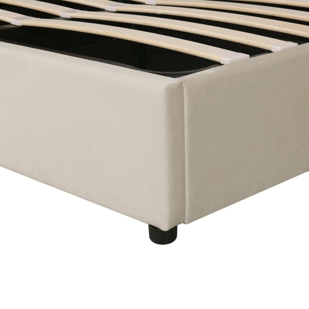 Letto contenitore 140 × 190 cm con sollevamento idraulico testiera imbottita rivestito in velluto beige
