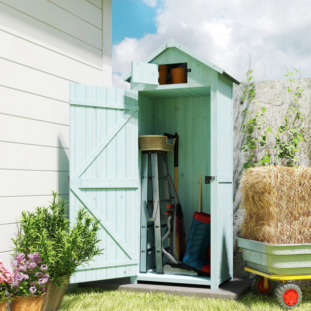 Casetta da Giardino Porta Attrezzi in Legno con Ripiani ¨C zephmum ¨C Blu, 77x54.2x179cm