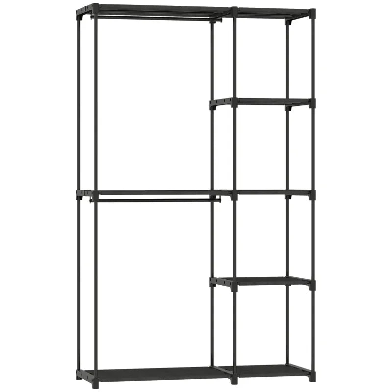 Armadio in tessuto nero 111x43x185 cm con appendiabiti e ripiani, per camera da letto e spogliatoio