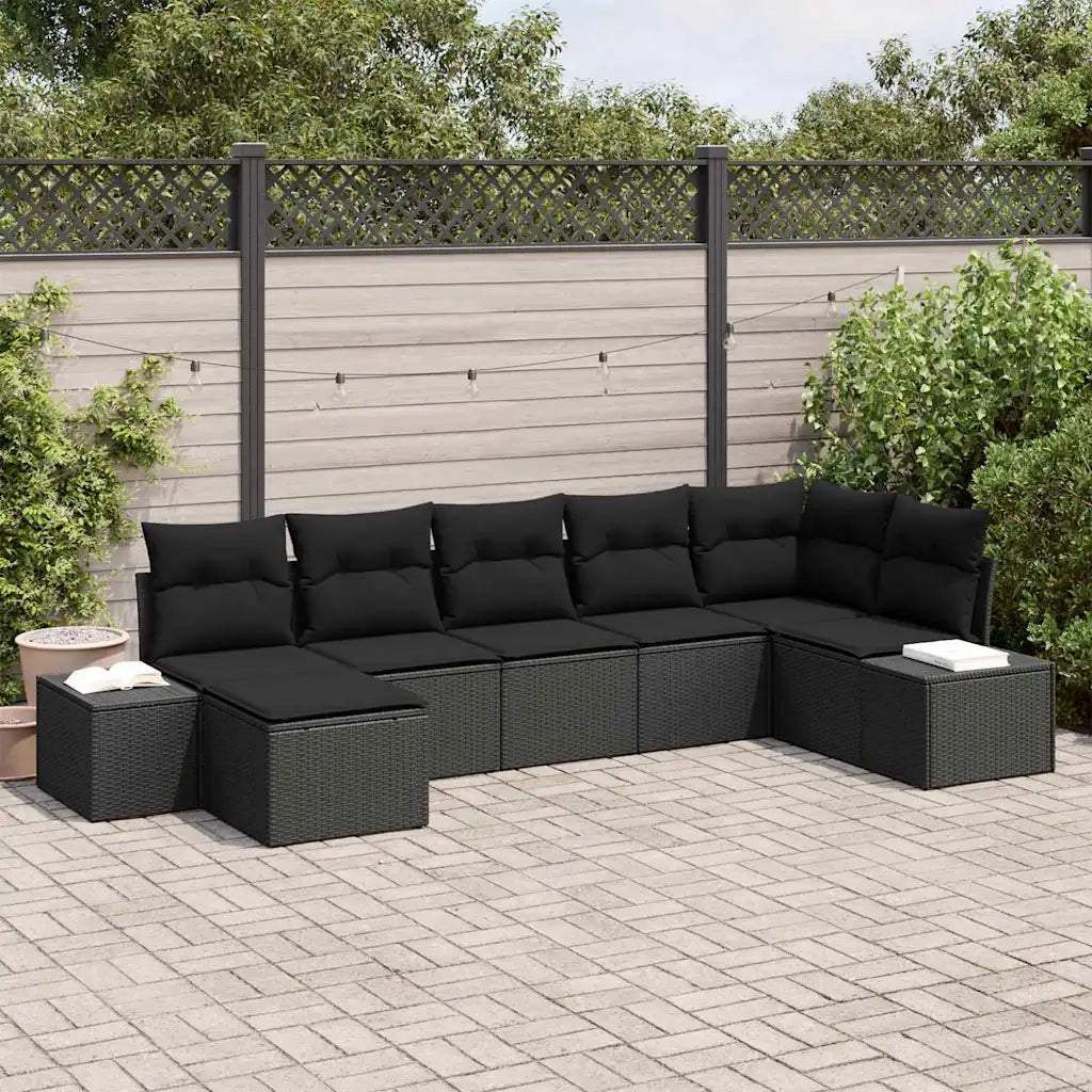 Set Divano da Giardino con cuscino 7 pcs Nero polyrattan 3355822