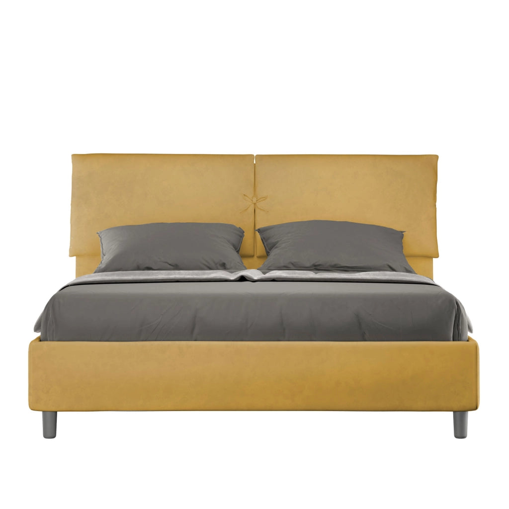 BS COM Letto matrimoniale senza rete imbottito 160x190 microfibra ocra