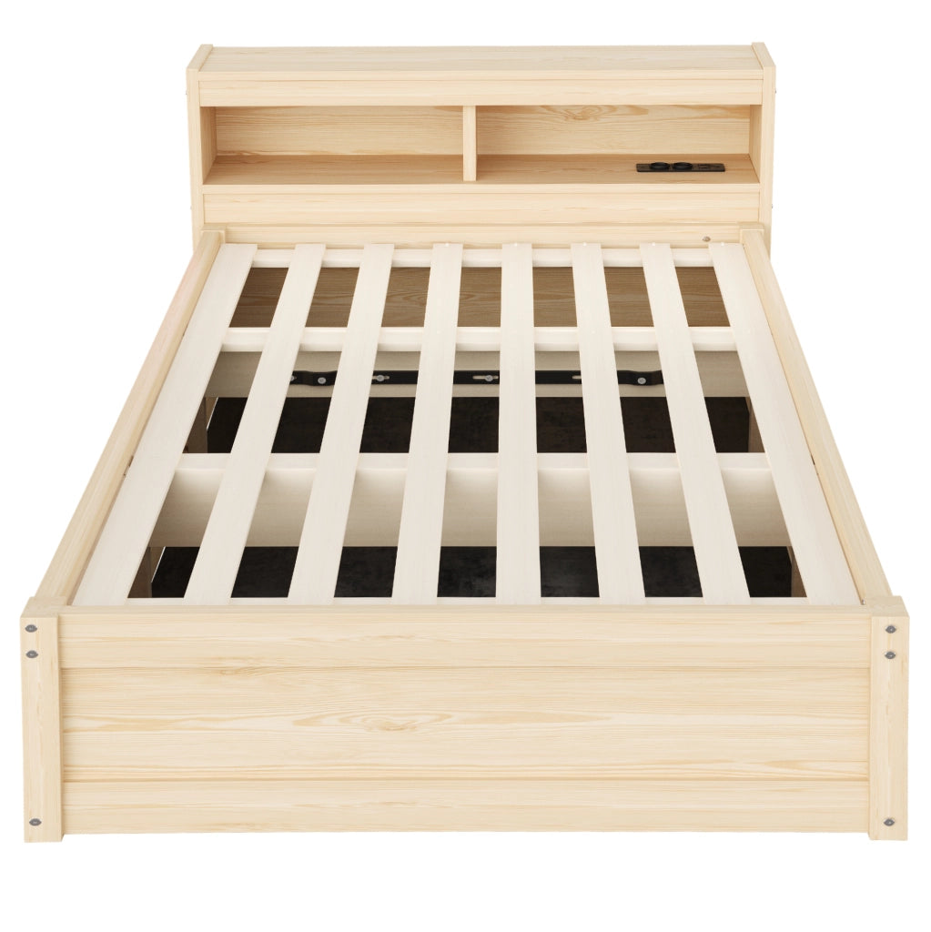 Letto singolo multifunzione in legno massello 90x200 cm con presa elettrica, LED colorati e contenitore idraulico