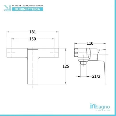Miscelatore doccia esterno Kubo in ottone con kit doccia e flessibile