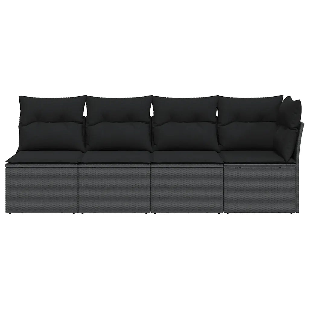 Divano da giardino con cuscini 4 posti nero in polyrattan 365964