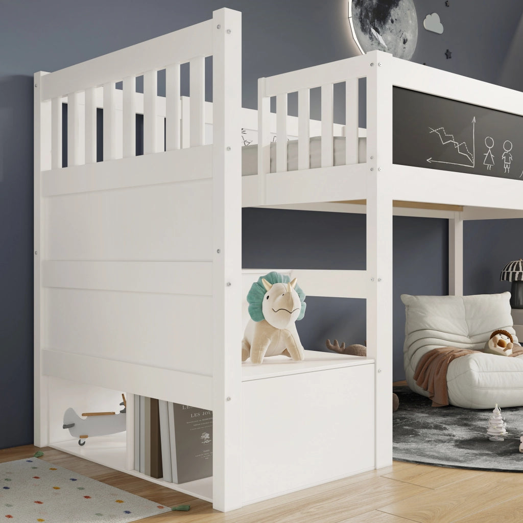 Letto rialzato per bambini bianco con lavagna 90 x 200 cm