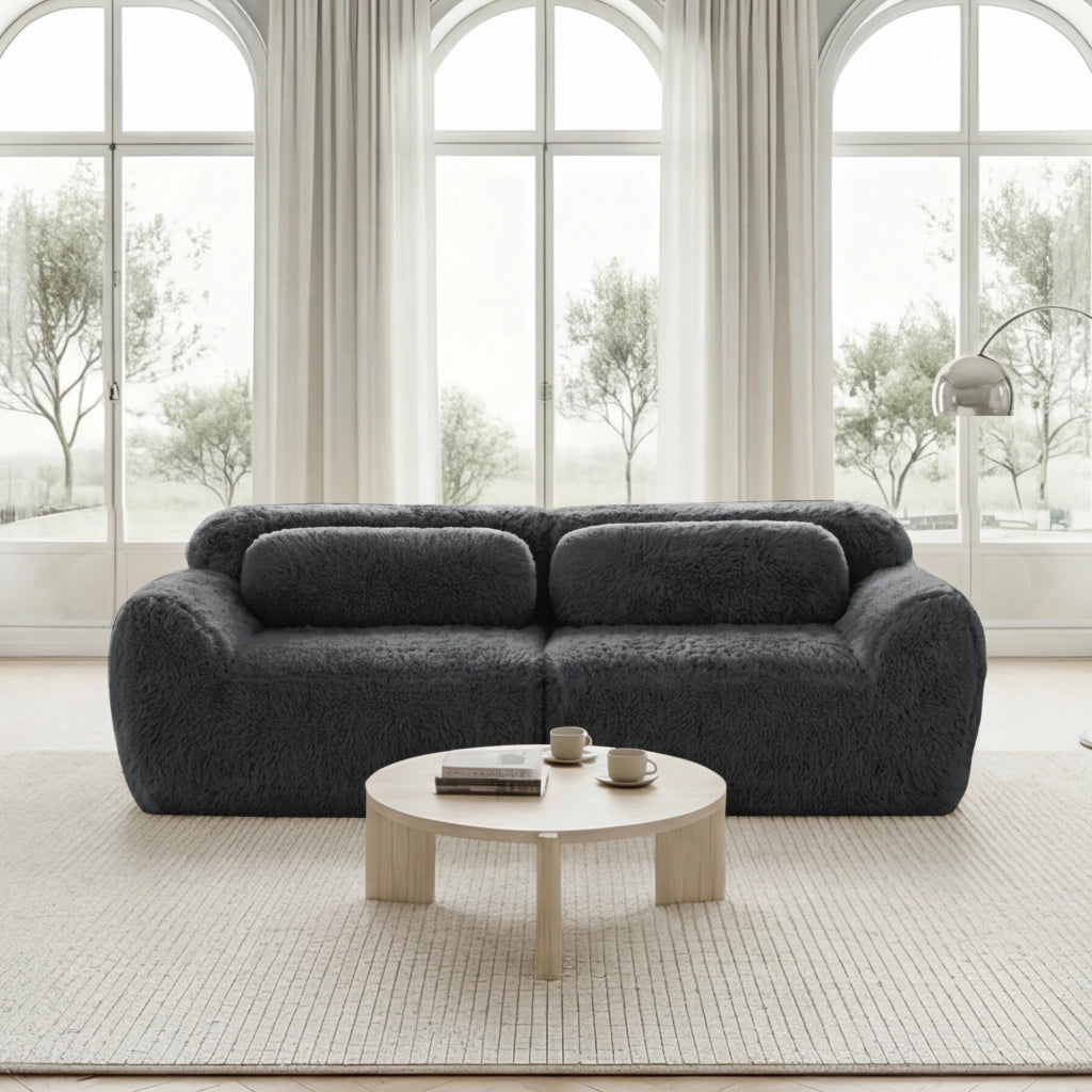 Divano 2 Posti Modulare ¨C MINIMAL ¨C Tessuto Grigio, Cuscini, Morbido