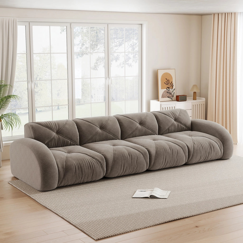 Divano Modulare 4 Posti in Tessuto Chenille ¨C MINIMAL ¨C Marrone, Braccioli, Soggiorno