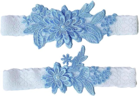 2 pezzi di fascia per calze da sposa - fascia per calze da sposa - accessorio da sposa - reggitaglia - decorata con fiori - fascia per calze da sposa in tulle - ragazza da sposa - azzurro.