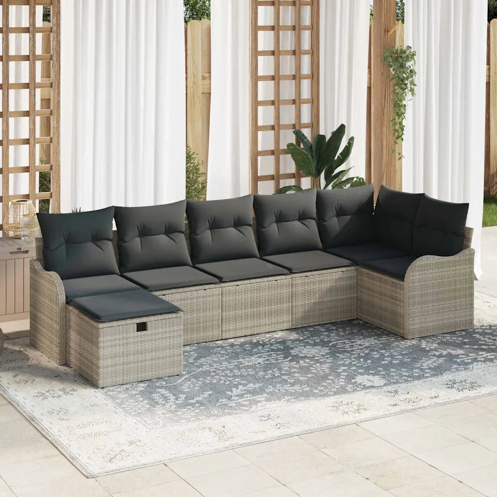 Set Divano da Giardino 7 pcs Grigio chiaro Poly Rattan