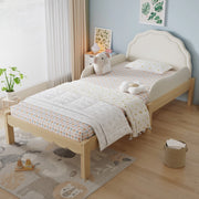 Letto singolo imbottito per bambini 90x200 cm con sponde laterali e testiera in PU beige HOMVRA