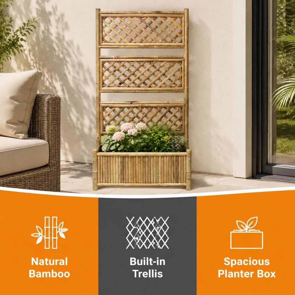 Raised Bed With Trellis Bamboo 70 Cm